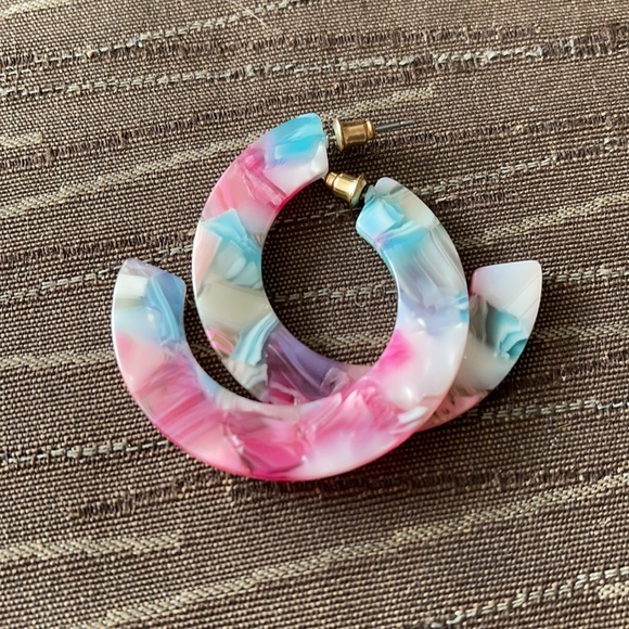 Pink/White/Aqua/Purple Watercolor Epoxy Earrings - Picture 1 of 7